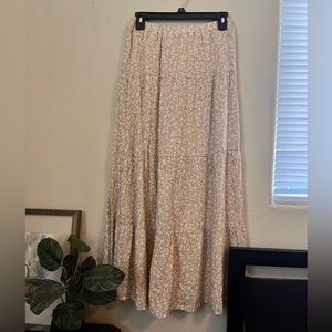 Cream / Beige colored Tiered Maxi Skirt